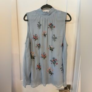 Sundance NWOT XL Light Blue Sheer Embroidered Tank